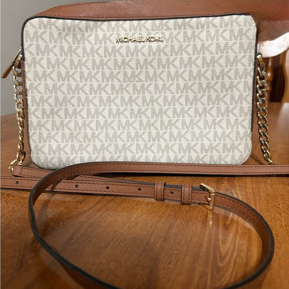 Michael Kors Brown and Cream Crossbody Bag